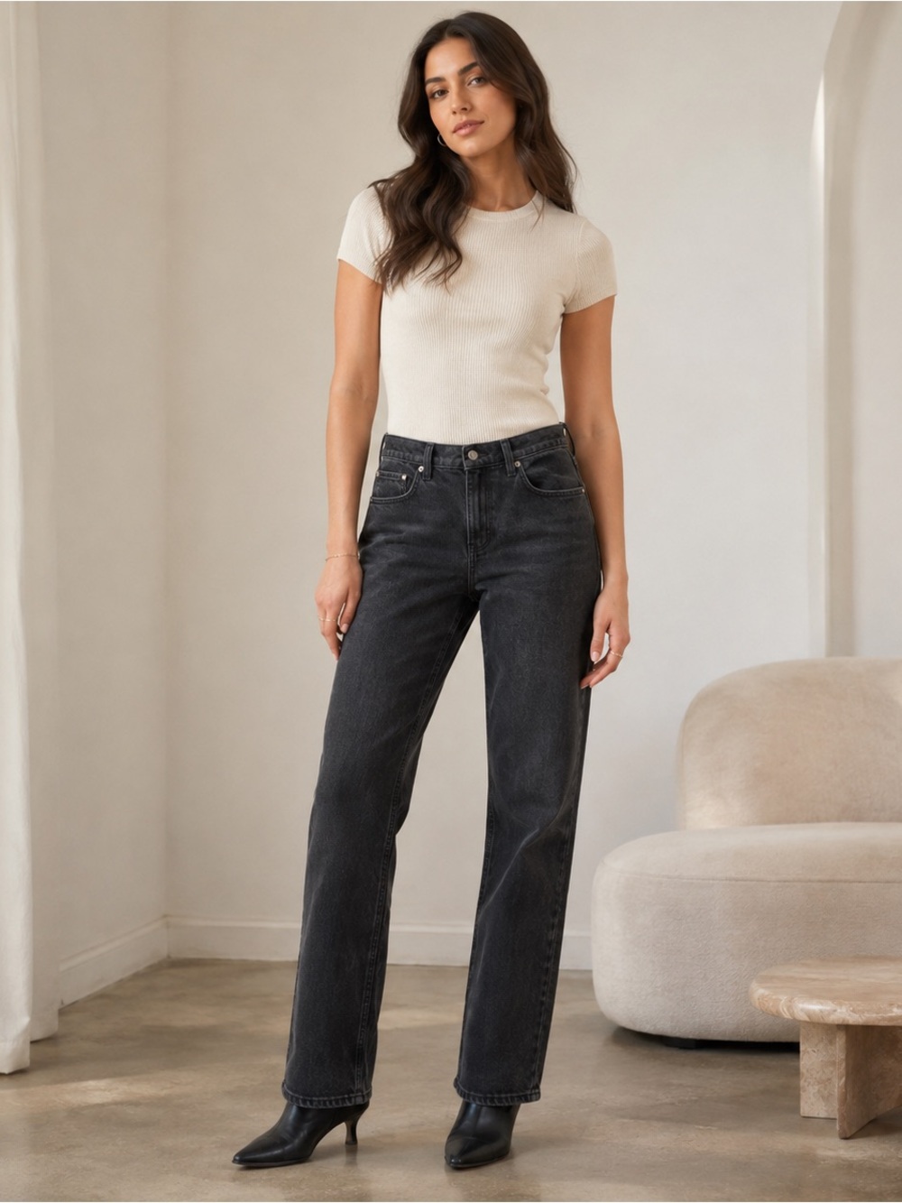 Abercrombie The Straight Jeans 30 Washed Black Mid Rise Straight Leg Stretch